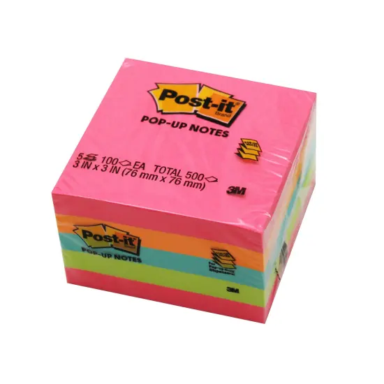 Pop-up Notes, 3" x 3", Neon, 100 Sheets/Pad, 5 Pads {1}