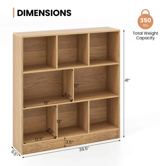 Costway 8-Cube Bookcase 41" Wooden Toy Storage Organizer for Kids Bookshelf Natural/White {3}