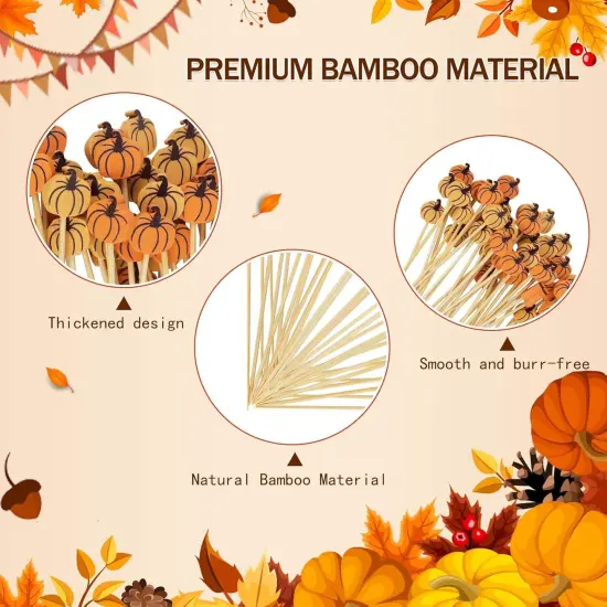 100PCS Fall Pumpkin Cocktail Picks - 4.7 Inch {3}