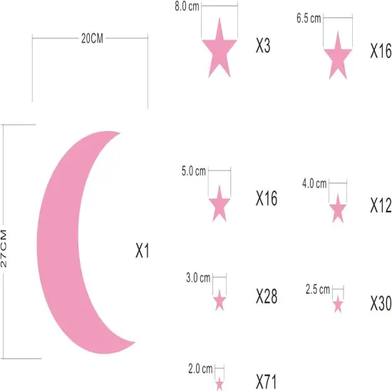Moon and Stars Wall Decal - Soft Pink {4}