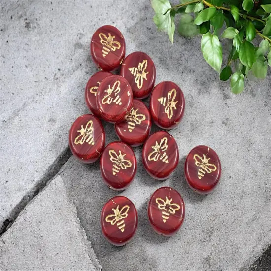 *12* 12mm Gold Washed Red Opaline Bee Coin Beads {2}