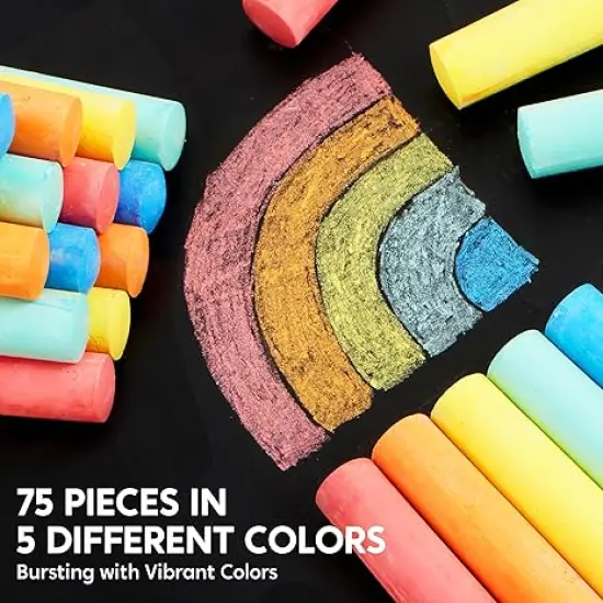 75 Pcs Sidewalk Chalk Set in 15 Packs, 5 Colors, Non-Toxic Jumbo Washable Chalk for Toddlers 1-3, Painting for Outdoor Art, School Supplies, Classroom Must Haves {2}