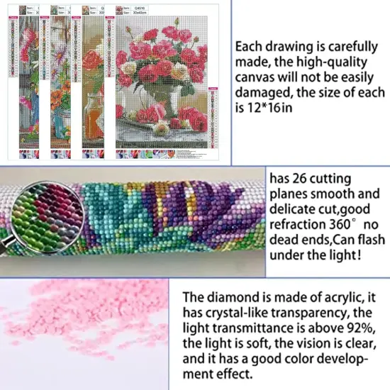 5D Diamond Painting Kits for Adults, Diamond Arts Kits Diamond Art Sets,Gem Painting by Number Kits for Adults Beginners Home Wall Decor 11.8x15.7 Inches 4 Pack Flowers {3}