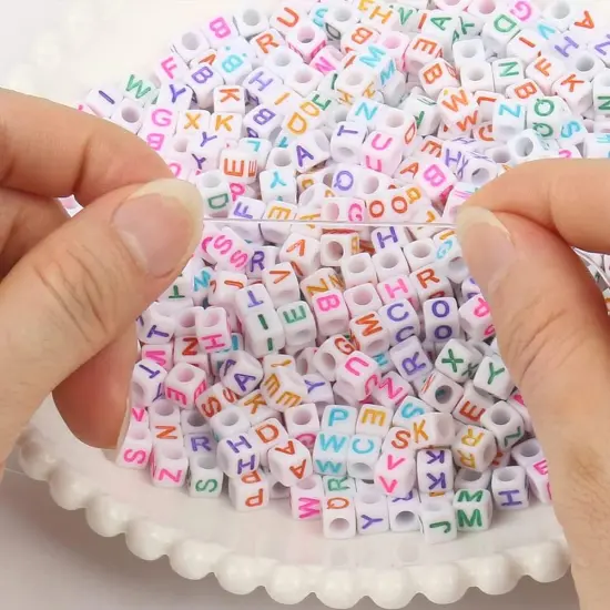 Alphabet Beads White Cube Acrylic Colorful Letter Beads, for Bracelets and Jewelry Making {3}