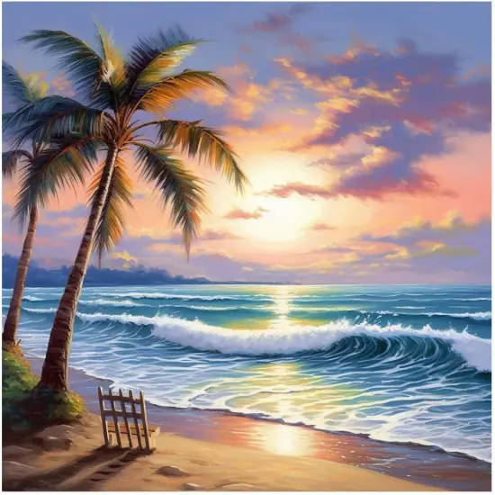 5D Coconut Tree Diamond Art Beach Sunset Diamond Painting Kit for Adults, DIY Full Drill Crystal Rhinestone Arts and Crafts (s12X12) {1}