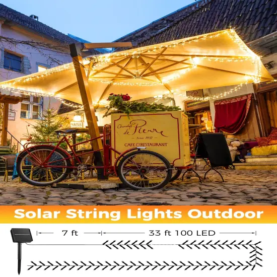 Minetom Solar String Lights for Outside - 40 FT 100 LED Christmas Solar String Lights with 8 Lighting Modes, IP65 Waterproof Solar Lights Outdoor, Solar Lights for Outside Tree Party Decor, Warm White {4}