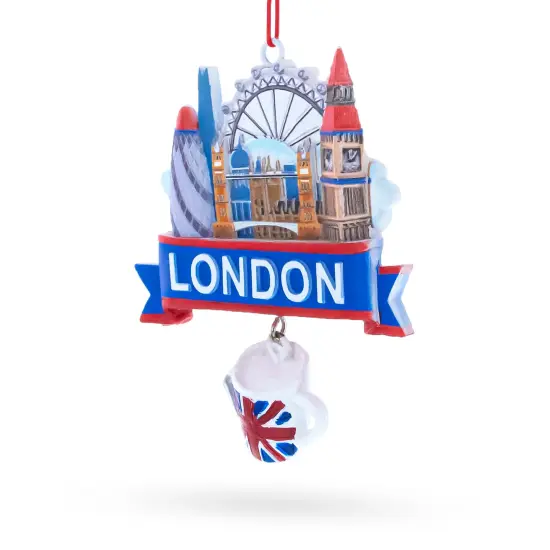 London City Skyline with Tea Cup Resin Christmas Ornament {3}