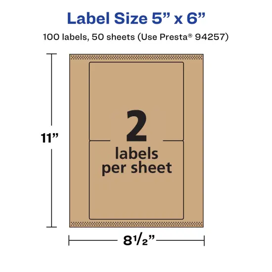Avery Kraft Brown Rectangle Labels with Sure Feed, 5" x 6" {5}