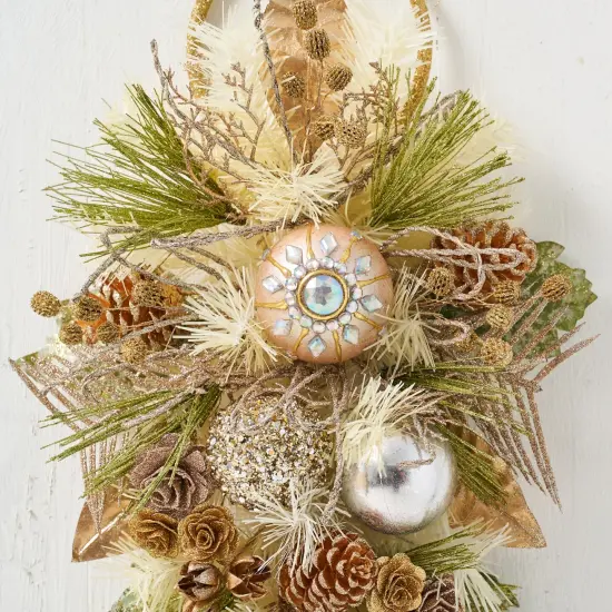 Sage Green Gold w/ Mini Wood Rose Teardrop Swag with Ring pop - Handcrafted Christmas Decorations - Holiday Tree {2}