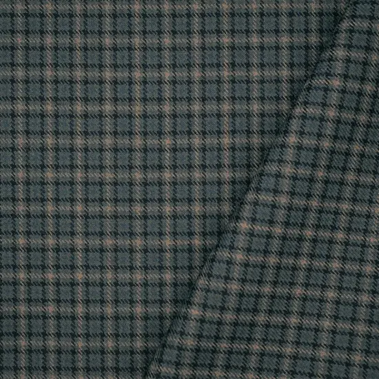 Navy-Beige-Multi Polyester Wool Plaid Check Twill Woven Suiting Fabric By the Yard {1}