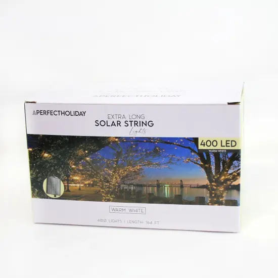 Perfect Holiday 400 LED Solar String Lights Flashing Mode Green Wire - Long Hours - Warm White {2}
