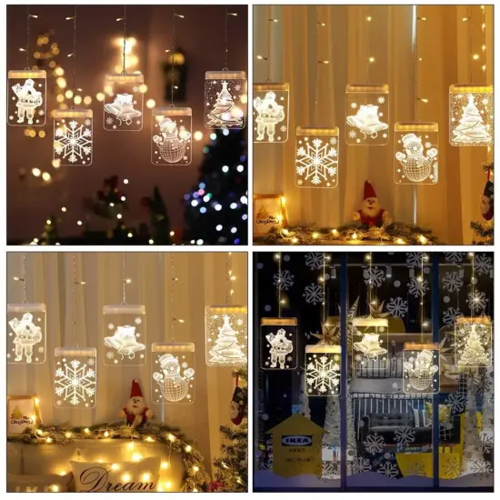 Kitcheniva 3D LED Window Hanging Snowflake Santa USB Christmas Decor {3}