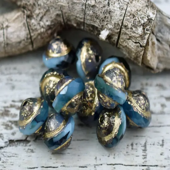 Etched Gold Washed Turquoise Teal Saturn Beads - Choose Your Size {6}