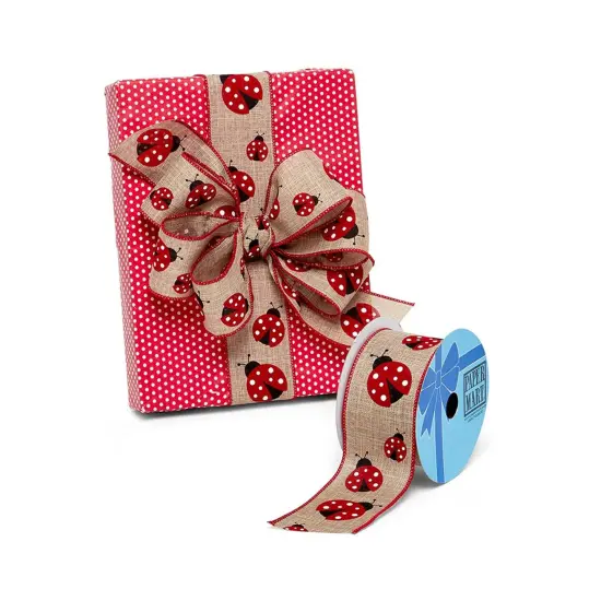Charming Ladybugs on Natural Wired Ribbon 2.5" x 10 yd White Dots {6}