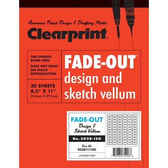 Clearprint 3020 8.5" x 11" Bond Pad with 30-Degree Isometric Fade-Out Grid, 20 lb., 50 Sheets/Pad {1}