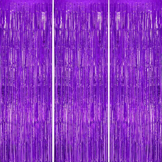 3 Pack Foil Fringe Backdrop - Purple Shiny Tinsel Curtains for Party Decoration/Photo Booth Props - 3.3x8.2 FT Metallic Foil Backdrop for Birthday, Wedding, Graduation, Christmas. {1}