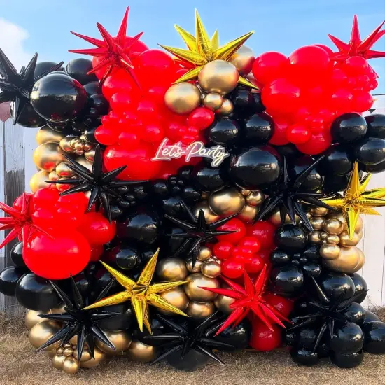 Black Red Gold Star Balloons,9Pcs Black Gold Explosion Star Foil Balloons,22Inch Spike Cone Star Helium Mylar Balloons for Birthday Anniversary Baby Shower New Year Disco Party Decorations {4}