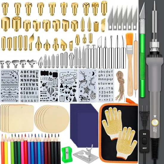 137PCS Wood burning Kit, DIY Creative Tool Set Soldering Woodburning Pen with Adjustable Temperature and Wood Piece for Embossing Carving Tips {1}