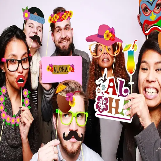 60pcs Luau Photo Booth Props - Hawaiian/Tropical/Tiki/Summer Pool Party Decorations Supplies (Assembly Needed) {4}