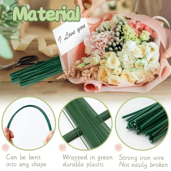 100 Pcs Floral Stems Wire for Paper Flower,14 Inch 2 Gauge Dark Green Floral Stem Wire,Crafting Floral Stem for Flower Arrangements DIY,Bouquet Stem Wrapping and Crafts {3}