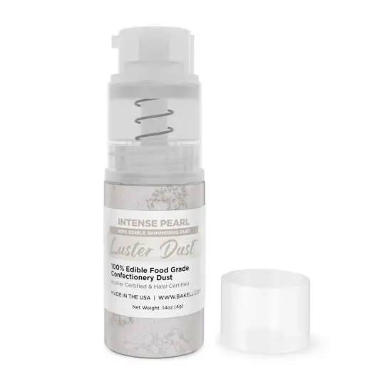 Bakell - Intense Pearl White Luster Dust (4g, 1x Pump) Edible Vegan Dust & Paint for Baking, Desserts and Beverages {5}