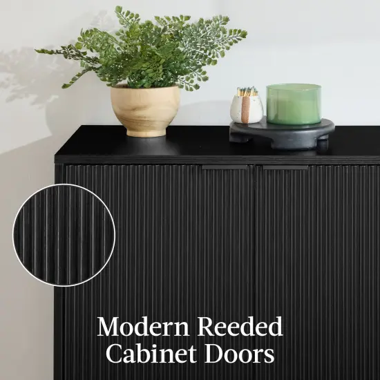 Best Choice Products 2-Door Reeded Storage Cabinet w/ Soft-Close Doors, Multipurpose Accent Furniture Black {3}