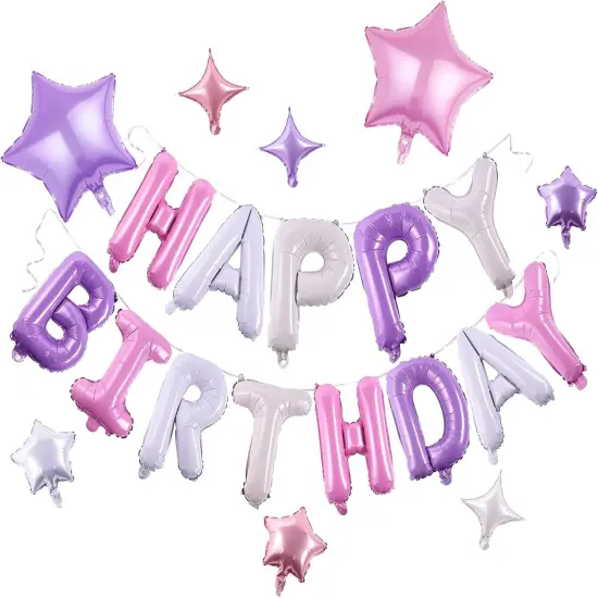 Birthday Banner, 3D Mylar Foil Happy Birthday Balloons, 26pcs Birthday Party Decorations with 8pcs Star Balloons {1}