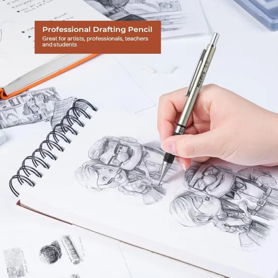 RG1000 0.9 mm Art Mechanical Pencil Set in Storage Case, 3 PCS Metal Drafting Pencil Lead Pencil with 6 Tube HB Refills, 3 Erasers, 9 PCS Eraser Refills for Artist Writing, Drawing, Sketching {5}