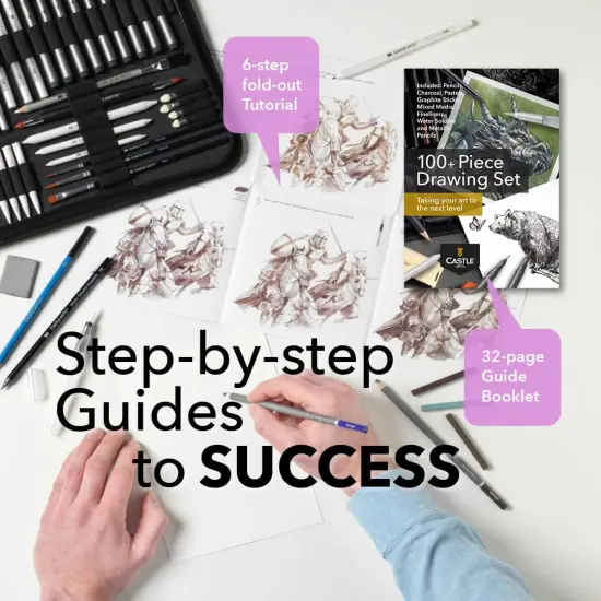 100 Piece Drawing & Sketching Set | Graphite, Charcoal, Pastel, Metallic & Water Soluble Pencils + Sticks, Fineliners | For Professionals, Adult Artists | In Tough Travel Case {5}