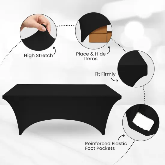 6FT Spandex Tablecloth [2 Pack, Black] 200 GSM Stretch, Fitted, Washable and Wrinkle Resistant Table Cloth Rectangle Cover for Trade Shows, Wedding, Parties [72Lx30Wx30H Inch] {5}