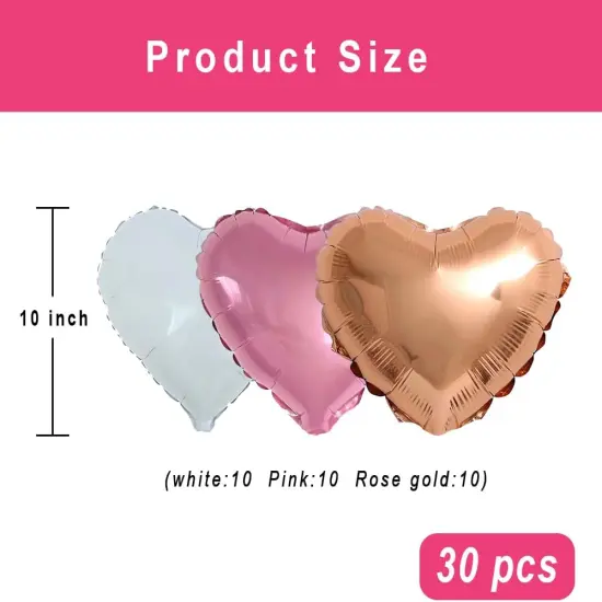 30 pcs Rose gold Pink White Heart Foil Balloons,10 Inch Heart Shaped foil Balloons Love Balloons for Wedding Decoration Party Balloons Birthday {2}