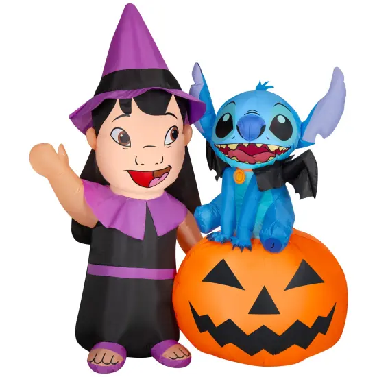 6' Gemmy Airblown Inflatable Halloween Disney Lilo & Stitch Pumpkin Scene Yard Decoration 552830 {2}