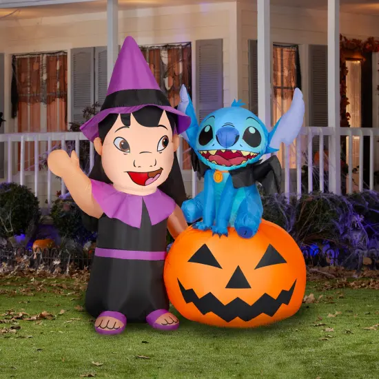 6' Gemmy Airblown Inflatable Halloween Disney Lilo & Stitch Pumpkin Scene Yard Decoration 552830 {1}