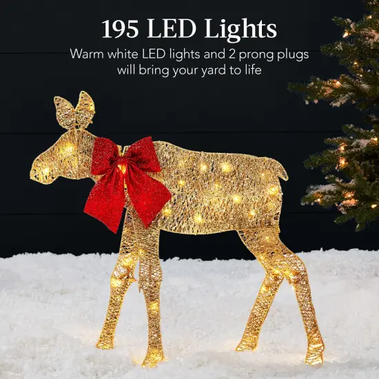 Best Choice Products 4ft 3-Piece Lighted 2D Christmas Moose Set Outdoor D&eacute;cor w/ 195 LED Lights, Stakes Gold {4}