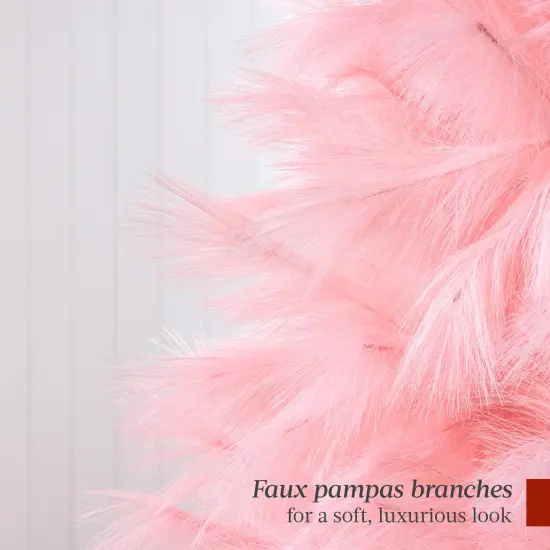 Best Choice Products Premium Artificial Pink Pampas Christmas Tree Holiday D&eacute;cor w/ Foldable Metal Base {5}