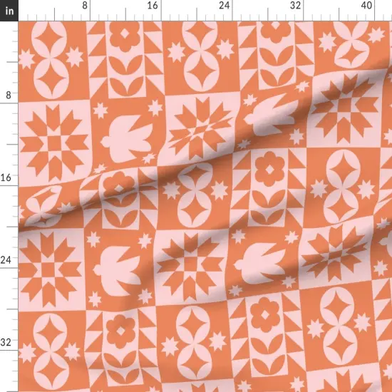 Various Fabrics by the Yard or Fat Quarter Bohemian Geometric Folk Scandi Modern Quilt Boho Minimalist Topper Star Bird Cheater Patchwork Orange Pink Large Scale Traditional Custom Printed Fabric by Spoonflower {1}