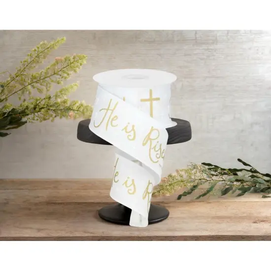 2.5" He Is Risen Ribbon: White (10 Yards) {3}