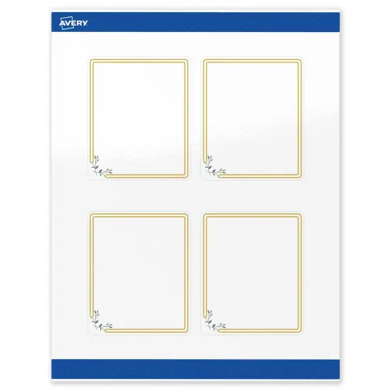 Avery Printable Rectangle Labels, Gold Double Border with Florals, 4" x 3-1/3", Glossy White Rectangle Labels, Permanent, Laser/Inkjet, 40ct, Great for Product Labels {1}