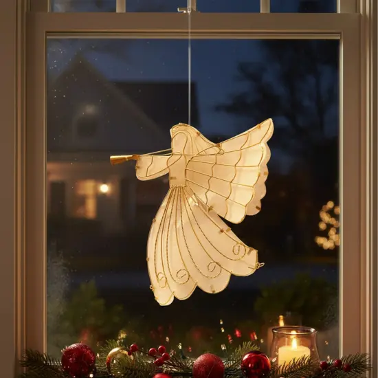 Brite Star 11" LED Lighted Gold Shimmer Angel Christmas Tree Topper - Warm Clear Lights {4}