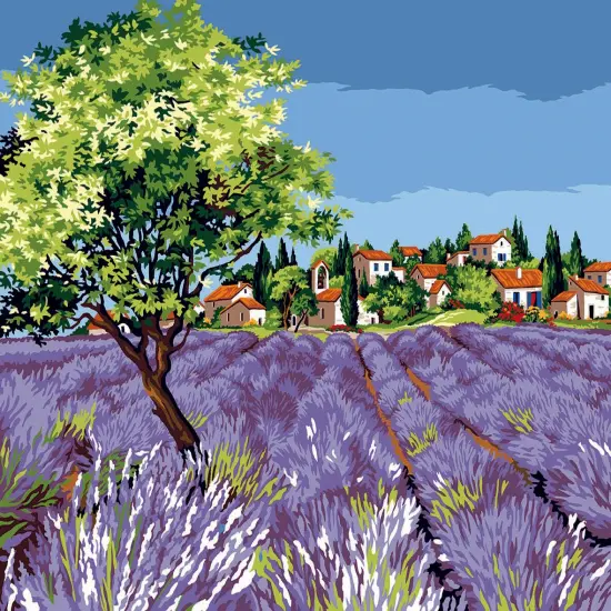 Needlepoint canvas for halfstitch without yarn The Village Olive Tree SE929.631 Seg De Paris Printed Tapestry Canvas {1}