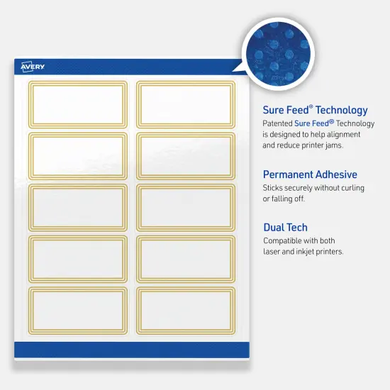 Avery Printable Rectangle Labels, Gold Multi-Lined Border, 2" x 4", Glossy White Rectangle Labels, Permanent, Laser/Inkjet, 100ct, Great for Product Labels {3}