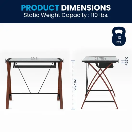 Emma and Oliver Glass Computer Desk-Pull-Out Keyboard Tray & Crisscross Frame ClearTop/CherryFrame {3}