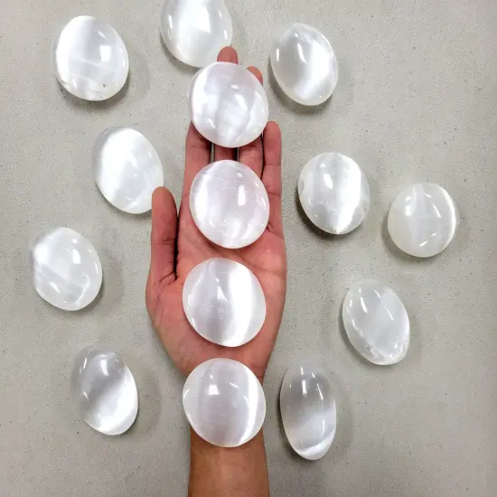 Selenite Crystal Palm Stones {1}
