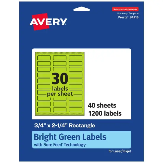 Avery Bright Green Paper Labels, 0.75" x 2.25" Rectangle {1}