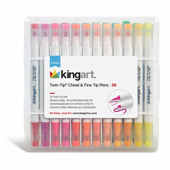 KINGART&reg; Twin-Tip Chisel & Fine Markers, Set of 36 Colors {4}