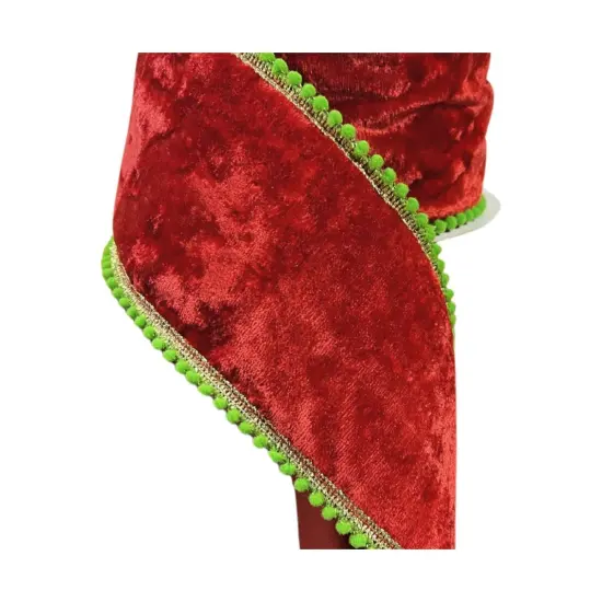 4" Beaded Pom Edge Ribbon: Red/Lime (10 Yards) {3}
