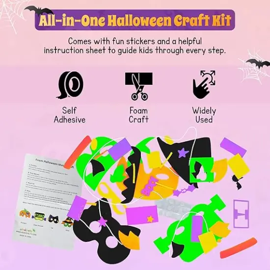 4E&rsquo;s Novelty 12 Halloween DIY Masks for Kids &ndash; Self Adhesive Foam Craft Kit with 4 Designs, No Glue Needed, Mess-Free Halloween Crafts for Kids Ages 3-5, 4-8, Party Favors & Classroom Activities {6}