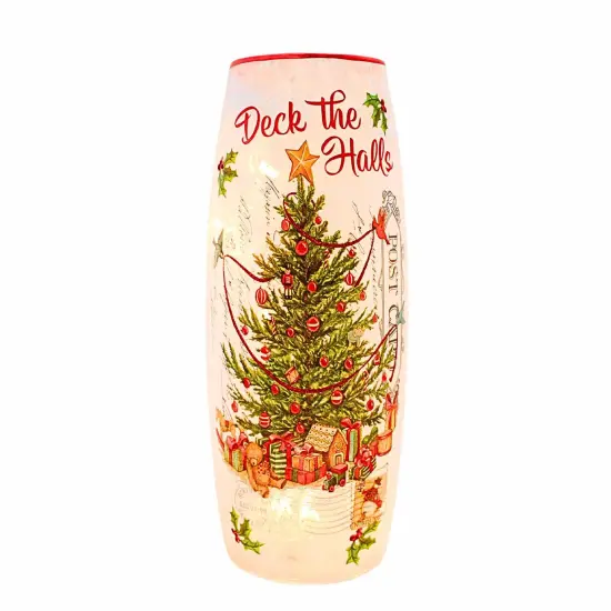 Stony Creek 11.75 In Vintage Postcard Large Vase Christmas Lighted Glass Accent , Christmas Decor Electric Pre-Lit Christmas TREE {1}