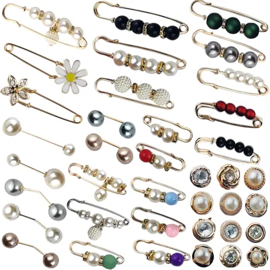 40PCS Pearl Brooch,Pant Waist Tightener Safety Pin Double Faux Pearl Brooches for Women Girls Fashion Cover Up Buttons Clothing Dresses Decoration Accessories Pant Waist Tightener Safety Pins {1}