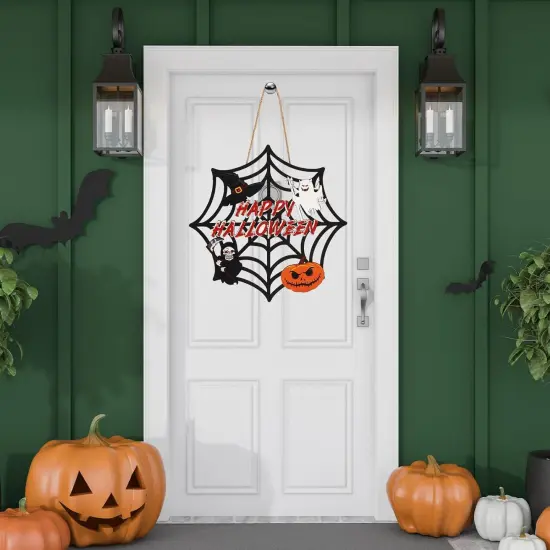 2PACK Halloween Door Sign Spider Web Design with Pumpkin,Ghost {5}